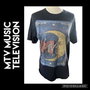 MTV Crescent Moon 100% Cotton Black Unisex T-Shirt Size Medium-EUC